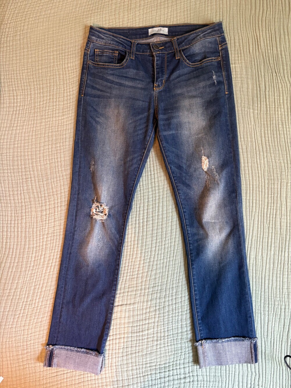 Denim Arts Co. Blue Distressed Skinny Jeans with Rolled Cuffs Size 9/29